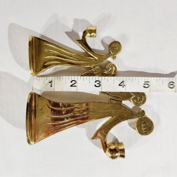 Vtg Brass Taper Candlestick Candle Holder Lot of Angels Flower MCM USA Hong Kong - Picture 8 of 15